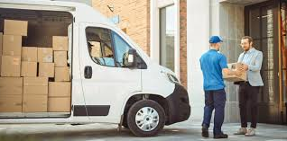 Delivery truck unloading parcels