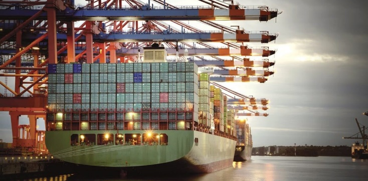 Container ship at port